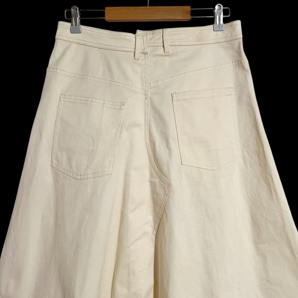 ZARA Asymmetrical Midi Skirt Cream Cotton Blend Size Medium